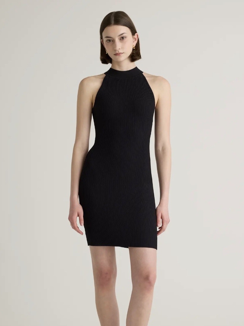 Quince Black Ribbed Halter Mini Dress